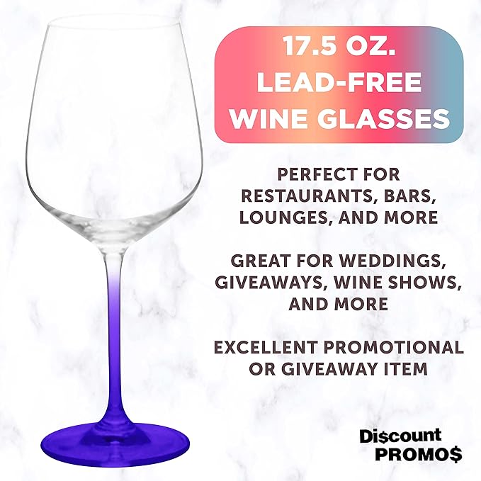 DISCOUNT PROMOS Crystal Wine Glasses 17.5 oz. Set of 12, Bulk Pack - Restaurant Glassware, Perfect for Red Wine or White Wine - Purple