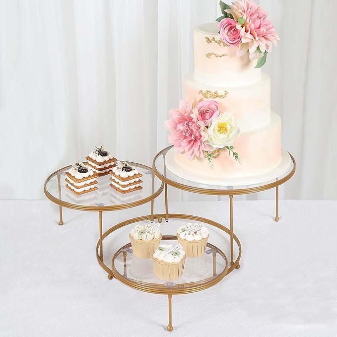 Efavormart 23" 3-Tier Gold Metal Cupcake Stand with Clear Round Acrylic Plates, Dessert Cake Display Holder