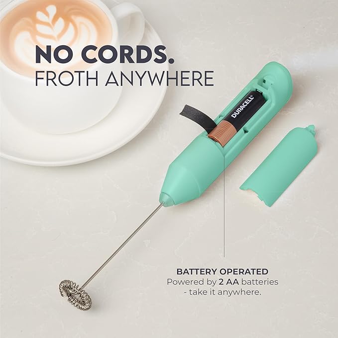 Zulay Kitchen Powerful Milk Frother Handheld with 2 Duracell AA Batteries – Ultra Fast Frother Wand Electric Drink Mixer for Coffee, Lattes, Cappuccinos, Matcha & Hot Chocolate – Portable Foam Maker