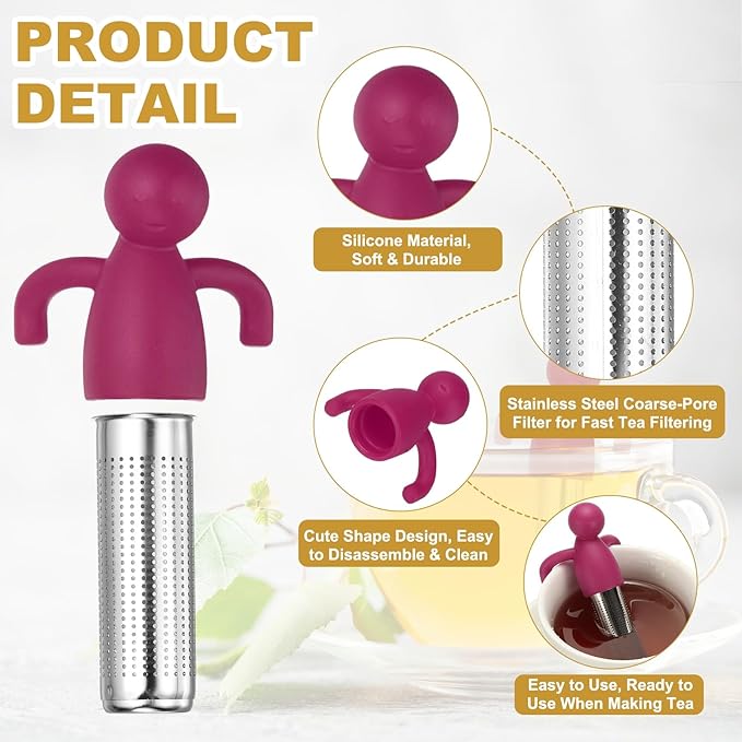 uxcell 2 Pcs Cute Tea Infuser, Stainless Steel Loose Leaf Tea Steeper Filter with Silicone Handle Reusable Coarse Pores Mesh Strainer Diffuser for Teacups Teapots Mugs, Rose Red