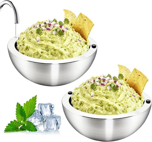 Dip Chiller Bowl 2 Pack- 35oz Large Capacity, Stainless Steel Insulated Party Ice Serving Bowl, Salad Pod for Parties Salsa, Guacamole, Condiments, Sauces, Food & Salad Hot or Cold