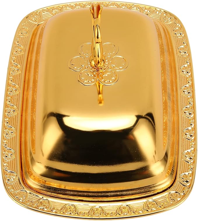 Gold Serving Tray, European Style Elegant Serving Platter Small Storage Fruit Tray, Eating Trays Metal Fruit Plate Table Decoration with Lid for Snacks Candies Desserts