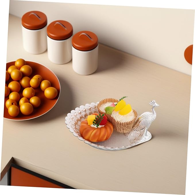 Mobestech Elegant Peacock-Themed Serving Tray Luxurious Metal Fruit Platter for Parties Decorative Storage Holder for Snacks and Desserts for Dining and Living Room Decor