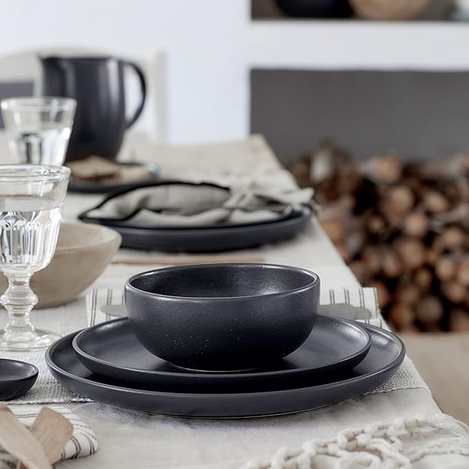 Casafina Ceramic Stoneware 12-Piece Place Setting Service for 4, Pacifica Collection, Seed Grey | Microwave & Dishwasher Safe Dinnerware Set | Food Safe Glazing | Restaurant Quality Tableware