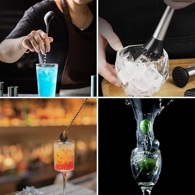 Muddler for Cocktails Stainless Steel, Muddlers Pestle with Stirring Spoon, Bartender Cocktail Shaker Bar Tool Set - Bar Spoon and Muddler