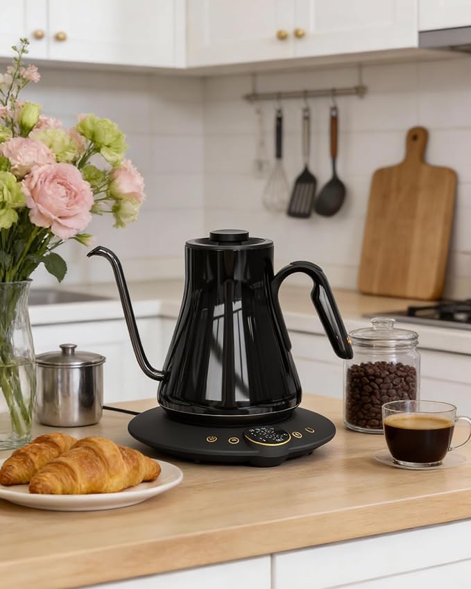 Cocinare FLOW B9 Gooseneck Electric Kettle, Precise Temperature Control for Pour-Over Coffee & Tea Brewing, Stainless Steel Interior, Rapid Heating for Boiling Water 0.9L (Gustav Gold)