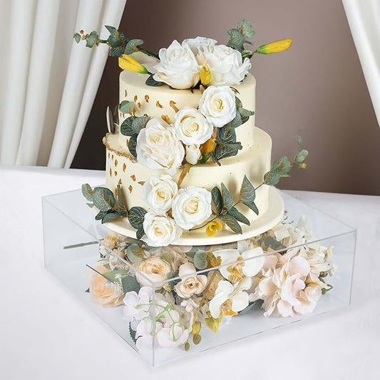 Efavormart 14"x14" | Clear Acrylic Cake Box Stand, Transparent Display Box Pedestal Riser with Hollow Bottom