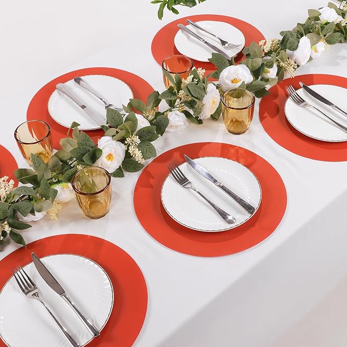 SHACOS 100 PCS Christmas Round Paper Placemats 13 inch Disposable Paper Place Mats for Dinner Wedding Birthday Party Festival Events Table Decoration, Orange Red
