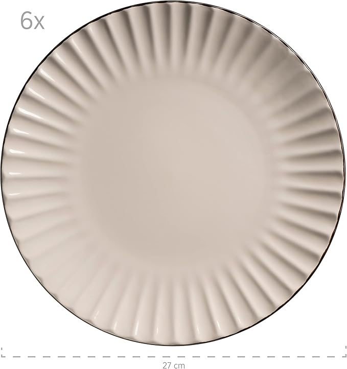 MÄSER Osita Retro 931967 Series Dinner Service for 6 People with Wave Shape, 18-Piece Round Tableware Set with Dinner Plate, Dessert Plate and Cereal Bowl, Dinnerware Set, Stoneware, Cream White