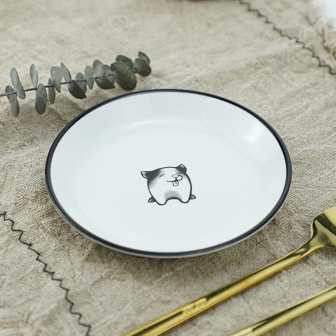 SOCOSY Cute Cartoon Dog Ceramic Seasoning Dishes Sauce Dish Sushi Dipping Bowl Appetizer Plates Tea Bag Holder Serving Dish for Kitchen 5'' (Dog)
