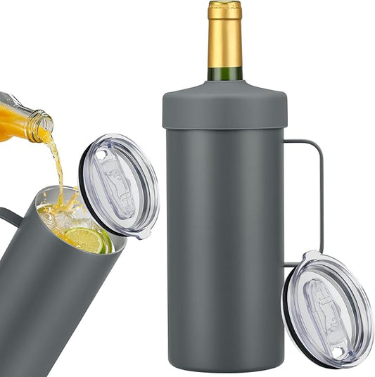 MAXSO 42oz Wine Chiller Iceless Cooler Tumbler - Gift for Wine Lovers, 2-IN-1 Stainless Steel Vacuum Insulated Bucket Portable Mug Cup Wine Accessory Keep Cold, Fit Most 750ml Wine & Champagnes, Grey