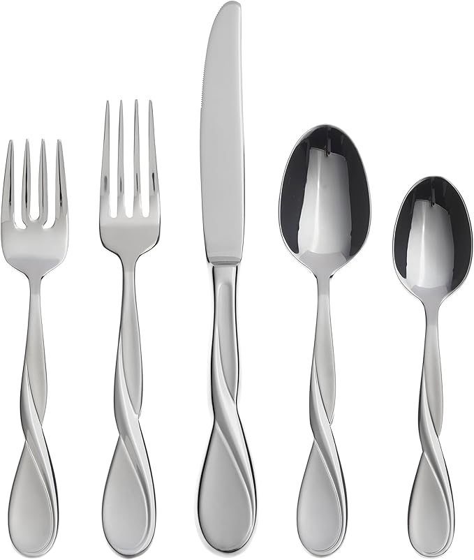 Oneida Silverware Set, Satin Aquarius 5 Piece Fine Flatware Place Setting Set, Service for 1, 18/10 Stainless Steel, Dishwasher Safe, Knives Spoons And Forks Sets, Home And Kitchen (Silver, 5 Pieces)