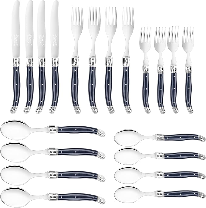 French Home Laguiole 20 Piece Flatware Set – 18/10 Stainless Steel Flatware Set for 4 – Luxurious Navy Blue-Colored Utensil Set w/Knives, Spoons and Forks
