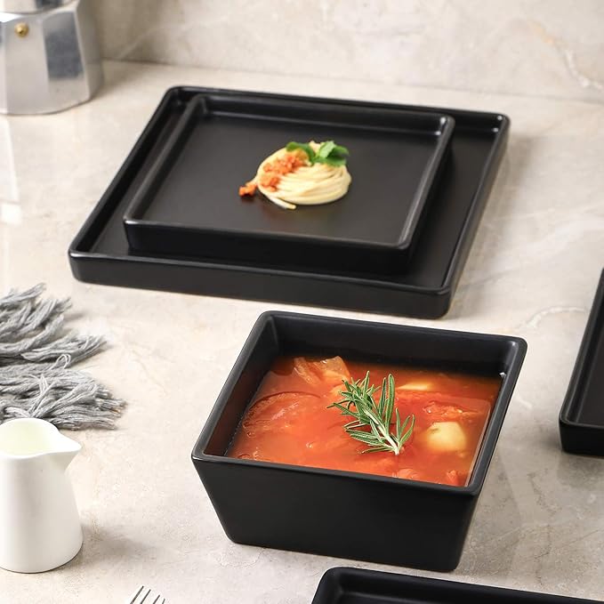 Stone Lain Grace Stoneware Bowl Set, Includes 4 Bowls, Black