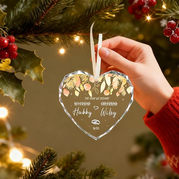 Wedding Gifts for Couples 2025 Personalized Christmas Ornaments Anniversary Valentines Christmas Engagement Gifts for Women Men Bride Just Married Couples Room Wedding Decorations Bridal Shower Gift