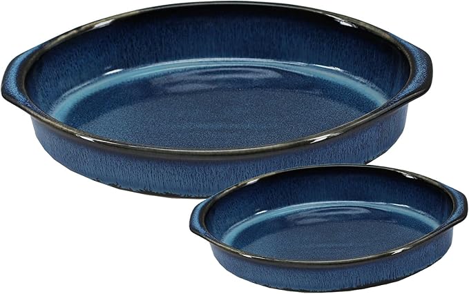Emeril Lagasse 2-Piece Oval Stoneware Baking Dish Set - Versatile 1 & 2 Qt, for Baking, Perfect Casseroles, Roasts, Cake, Lasagna Pan, Microwave, Oven, Dishwasher, and Freezer Safe, S-803-2S-AZ