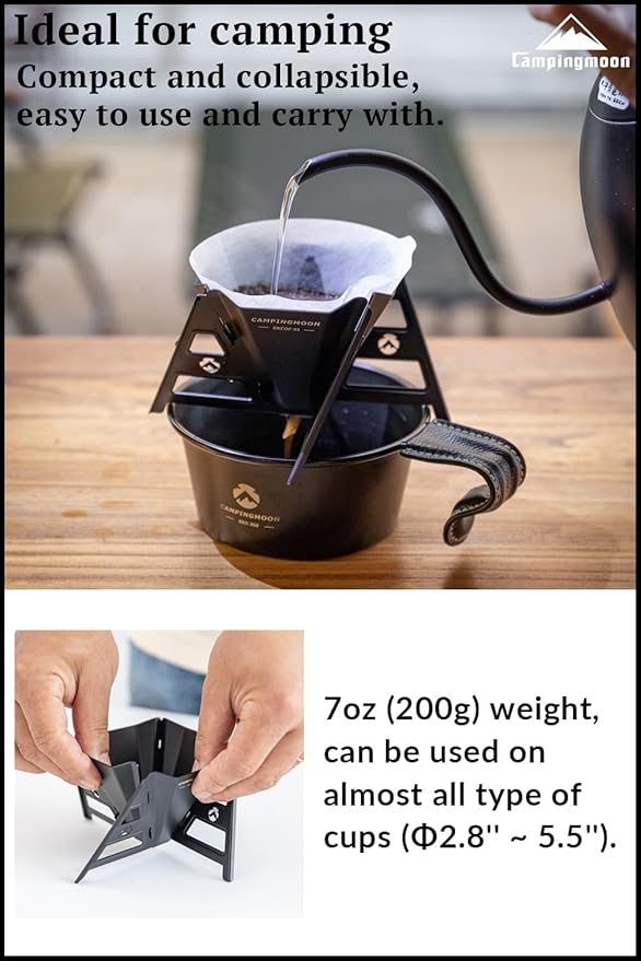 CAMPINGMOON Collapsible Coffee Dripper Pour Over Camping Outdoor 304 Stainless Steel COF-01 (Black)