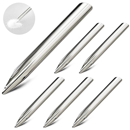 Zonon 6 Pcs 6 Inch Lab Spatula Stainless Steel Micro Lab Scoop Spatula Metal Bead Scoop with Rounded Pointed Ends Laboratory Sampling Curved Spoon for Mixing Powders Pastes Transferring Tool