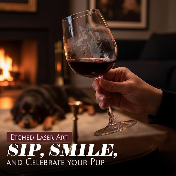 Etched Laser Art Belgian Shepherd Personalized Dog Themed Etched 12.75oz Wine Glass Custom Dog Breed Wine Glasses, Ideal for Pet Lovers, Unique Birthday Gift for Men & Women, Personalized Gift