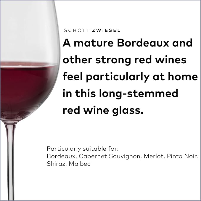 SCHOTT ZWIESEL Vinos Bordeaux Red Wine Glass (Set of 4), Bordeaux Glasses for Red Wine, Dishwasher-Safe Tritan Crystal Glasses, Made in Germany (26 Ounce)