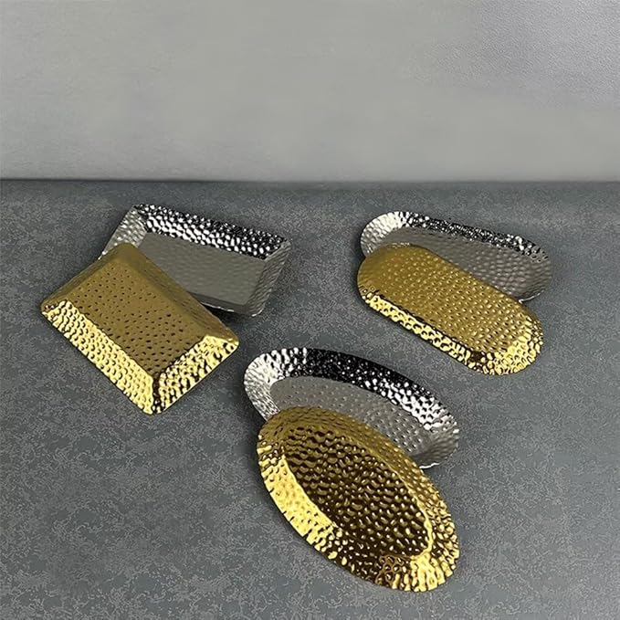 Mini Serving Platter Stainless Steel Serving Tray Hammered Square 6.3 x 4 Inch Small Dessert Plates Coffee Table Tray Decorative Plates for Kitchen Party Gold