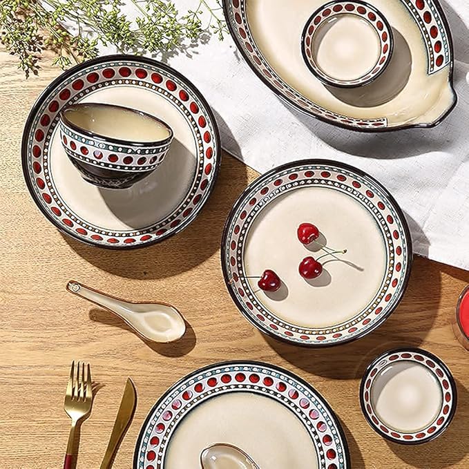 Dinnerware Sets Dish Set,11 Pcss,American Style Retro Porcelain Tableware Set with Plates and Bowls,Ceramic Dinner Set for Kitchen and Dinning