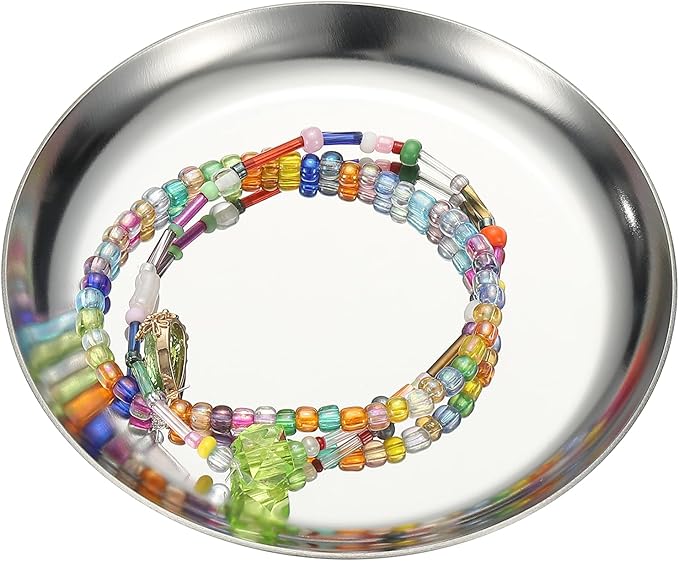 uxcell Round Serving Trays, 3.94" Stainless Steel Decorative Jewelry Dish, Small Vanity Tray for Bathroom Aromatherapy Candle Drink Plate,Silver
