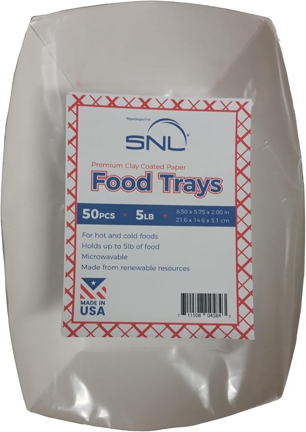 SNL 5lb Paper Food Trays, Durable, Made in USA. Holds Nachos, Fries, Hot Corn Dogs, Ice Cream and More. - 5 Pound Capacity, 50 Pack