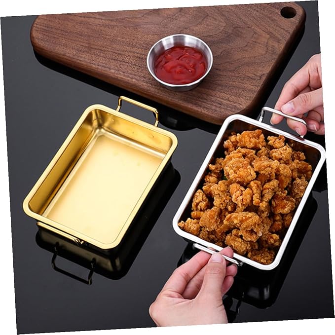Stainless Steel Double-Handle Food Tray Rustproof BBQ Platter for Snacks Candy and Fried Chicken Serving Party Platter Easy-Clean Silver Tray