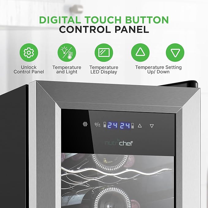 Nutrichef 27 Bottle Wine Fridge - Dual Zone Wine Chiller, Adjustable Temperature 41°F to 64°F, Ultra Quiet Operation, Free Standing Wine Cooler For Home, & Office, 43 x 11 x 26 IN (Black)