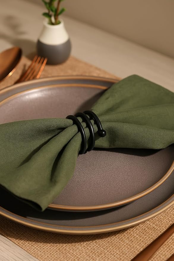 ALPHA Living HOME Metal Spiral Napkin Rings Set of 12 - Black Powder Coated Round Spiral Shape, Napkin Holders Buckles for Family Dinner, Wedding, Party,Table Decorations (Black)