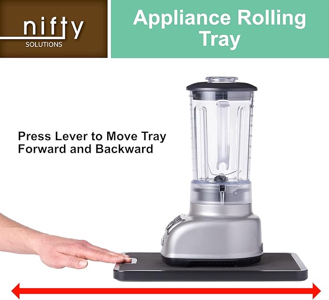 Nifty Small Appliance Rolling Tray, White – Kitchen Caddy Sliding Tray, Integrated Rolling System, Non-Slip Pad Top, Sliding Tray for Coffee Maker, Stand Mixer, Blender, Toaster