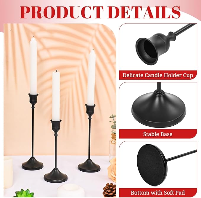 Candlestick Holders 30 PCS, Metal Taper Candle Holder, Matte Black Candle Holders for Pillar Candles, Vintage Dining Table Centerpiece Decorations for Wedding Party Christmas Halloween Decor