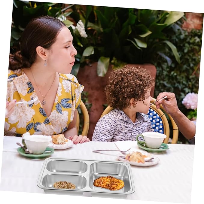 Unomor 2pcs Strong Stainless Steel Dinner Plate Compartment Plate Health-conscious Serving Tray Dish