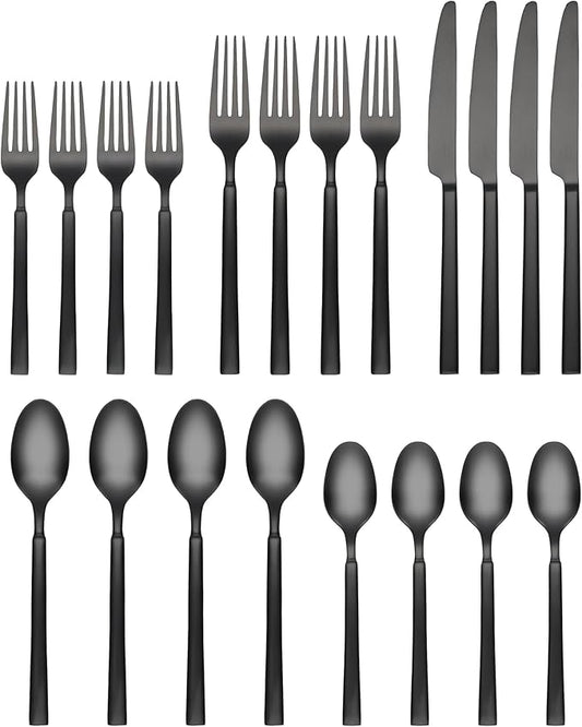 Cambridge 518820R Gailann Black Satin 20-Piece Flatware Set