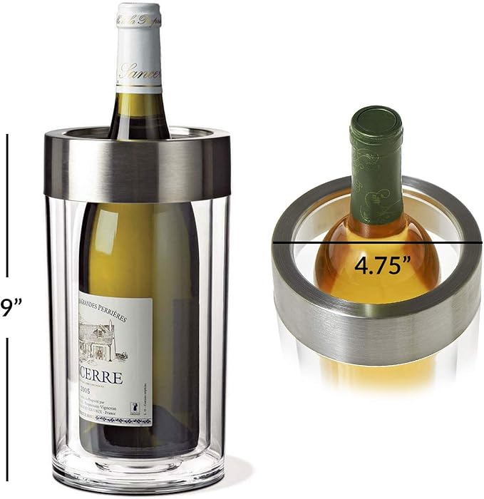 Wine Enthusiast Double Wall Iceless Wine Bottle Chiller – Premium Thermal Insulated Single Bottle Bucket for Tabletop Cooling
