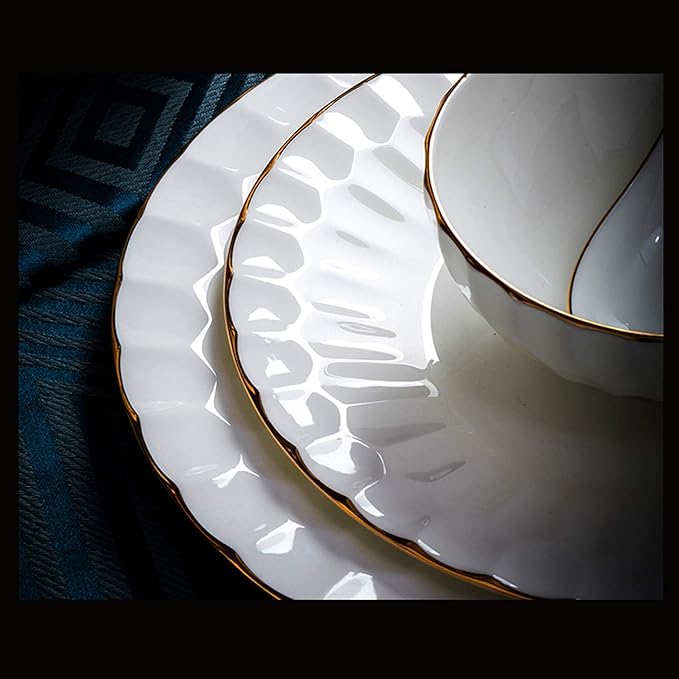 Fine Dinner Set,Dinner Plate Ceramics Dinner Set, 50 Pieces Pure White High-Grade Bone China Dinnerware Sets