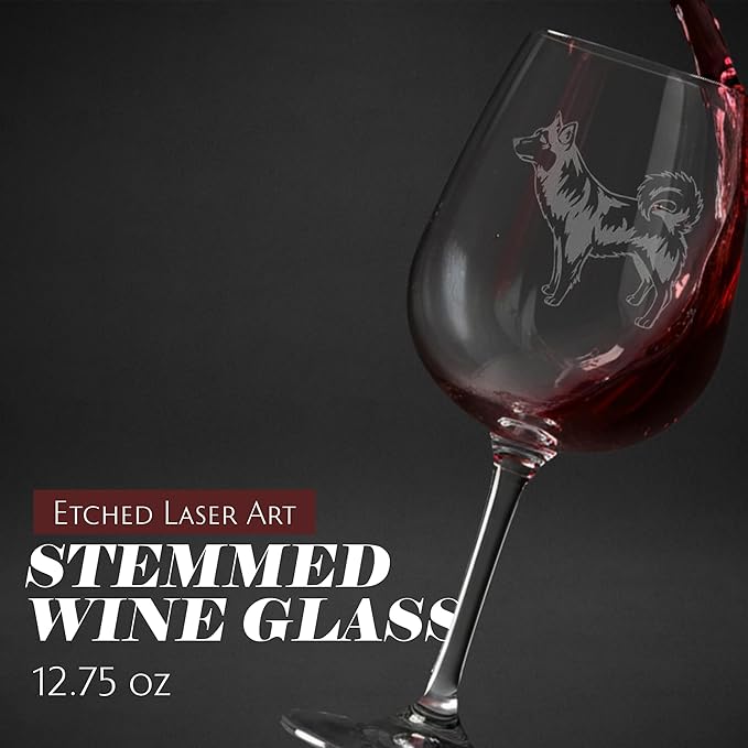 Etched Laser Art Alaskan Klee Kai Personalized Dog Themed Etched 12.75oz Wine Glass Custom Dog Breed Wine Glasses, Ideal for Pet Lovers, Unique Birthday Gift for Men & Women, Personalized Gift