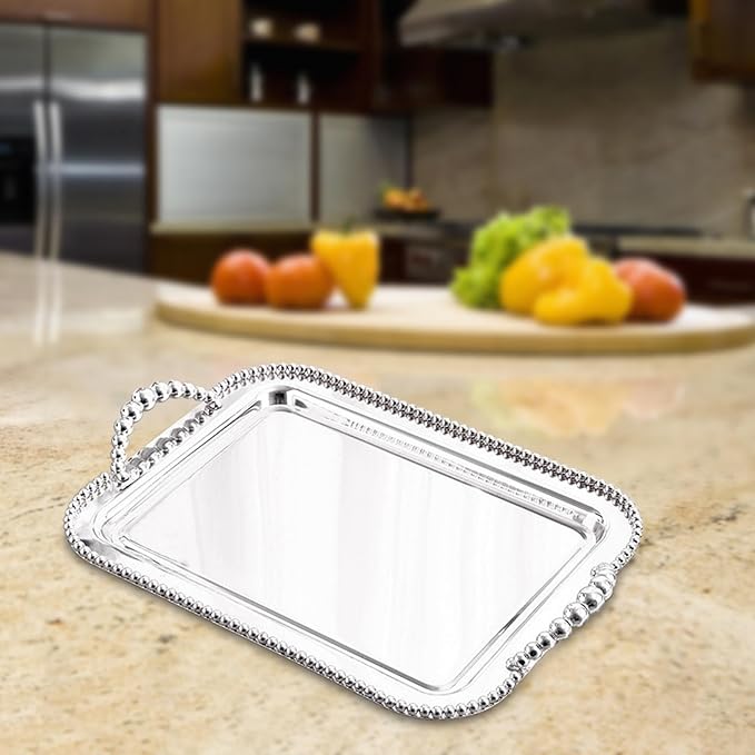 Serving Tray Mirror Tray Multifunction Elegant Dessert Tray Jewelry Tray Food Tray for Toilet Cafes Dresser Tea House Bedroom, silver