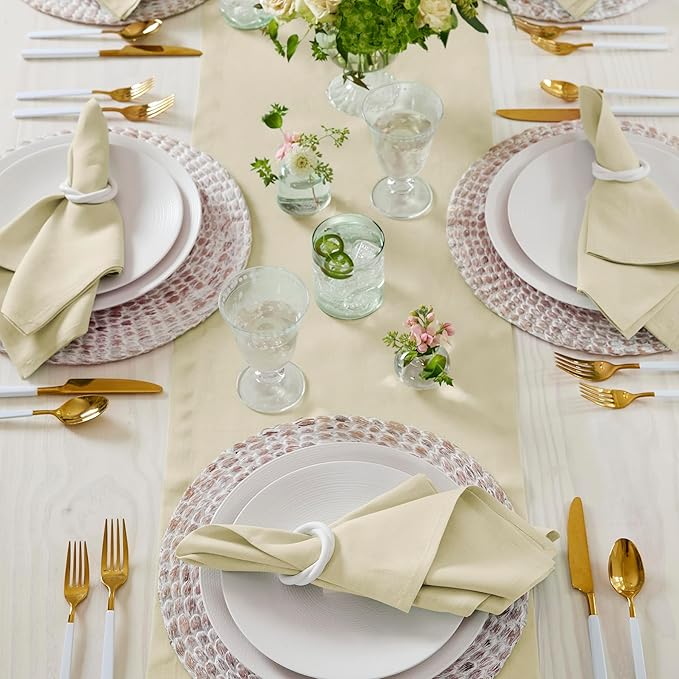 Solino Home Linen Table Runner 90 Inches Long - 100% Pure Linen Birch Table Runner 14 x 90 Inch - Fete