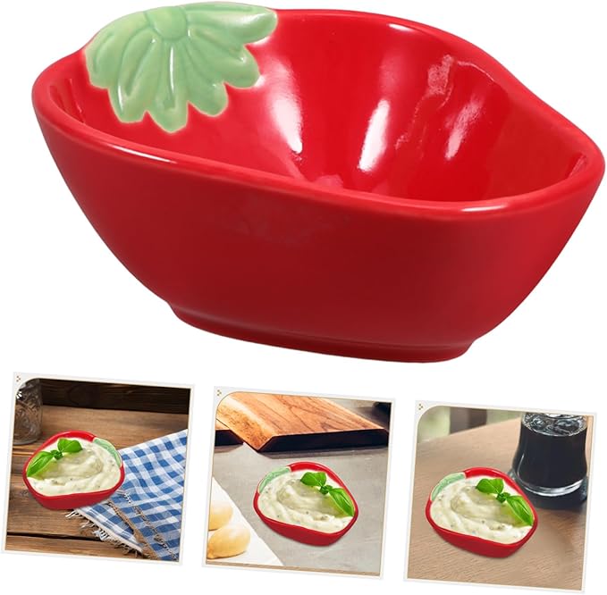 Alipis Strawberry-Shaped Ceramic Dipping Dish Small Sauce Plate for Seasoning Appetizers and Desserts Unique Kitchenware for Home Use