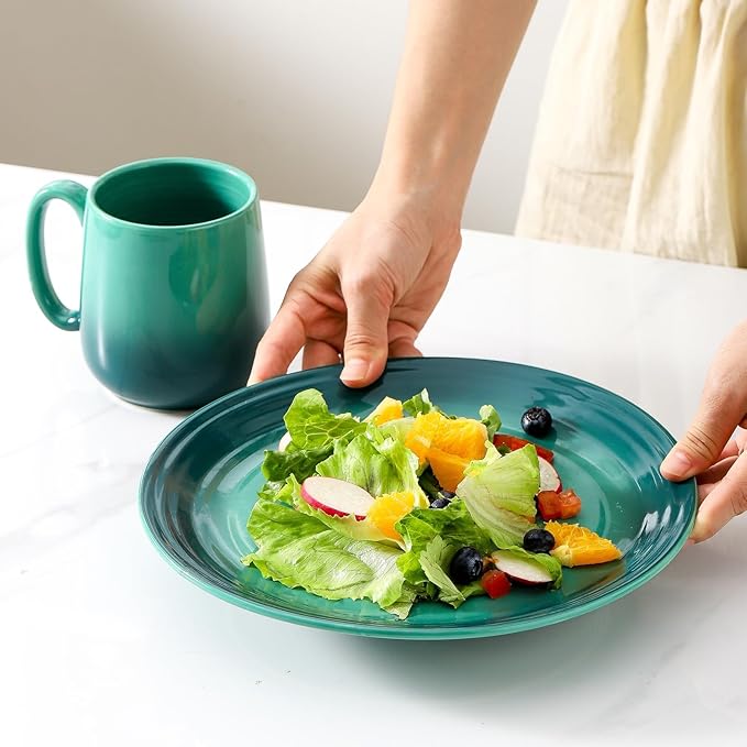 HASENSE Ceramic Dinner Plates Set of 4, 10 Inch Premium Dinnerware Dishes, Salad Serving Plates Elegant & Durable, Oven, Microwave & Dishwasher Safe,Perfect for Family and Entertaining,Gradient Green
