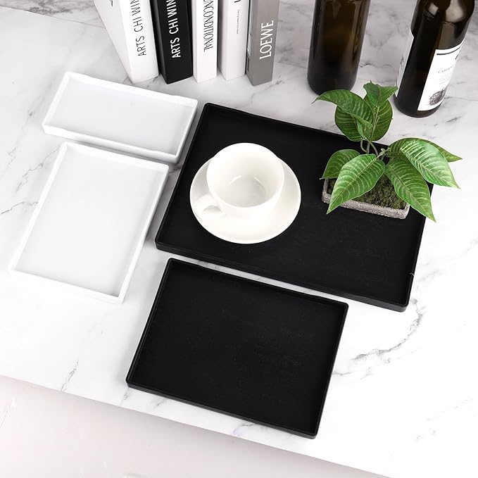 uxcell 2Pcs Serving Tray Small White Mini Tray 7" x 10" Plastic Rectangular Wooden Serving Trays Decorative Ottoman Platter for Breakfast Kitchen Bathroom