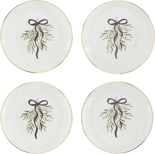 Santa Barbara Design Studio Appetizer Plate Set - 6" Ceramic Dessert Plates White with Gold, 4-Count, Lilac Bow