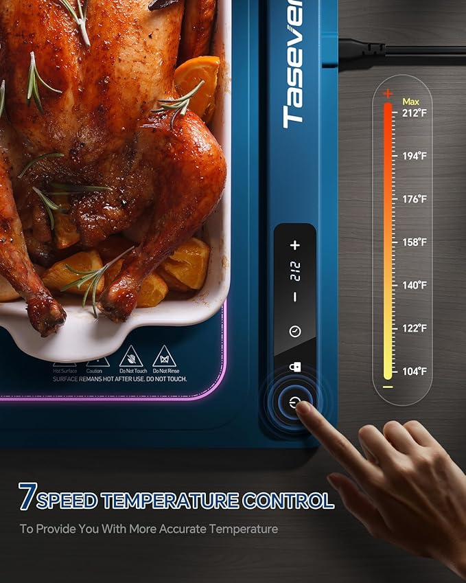 Food Warming Mat, Silicone Heating Tray with 7 Temperature Settings, Quick Full Surface Heating Pad, Thermochromic Line, Kids Lock, Electric Warming Tray for Buffets Party