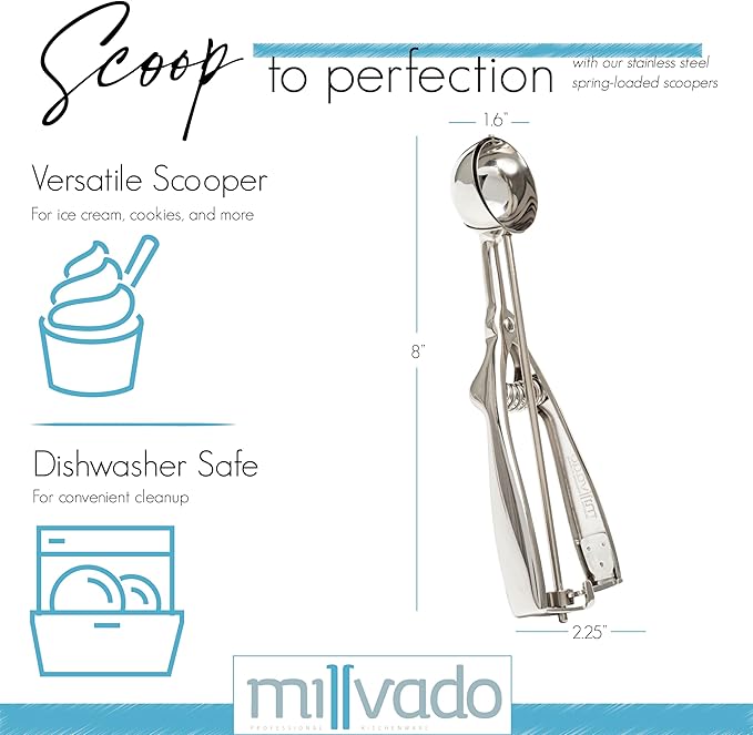 Stainless Steel Ice Cream and Cookie Scoop | Spring Loaded Lever Design, For Sorbet, Melon, Meatballs, Muffins, and More (1.5-Ounce)