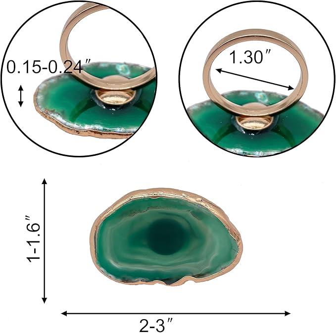 Gold Napkin Rings Set of 4, Agate Slice Napkin Rings, Dinner Table Decor Home Decor for Christmas Thanksgiving Farewell Birthday Wedding(Green)