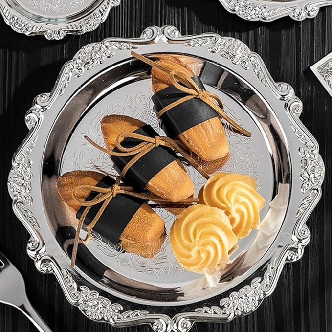 Metal Food Serving Trays Small Instrument Jewelry Tray Silver Fruit and Dessert Plates for Wedding, Hotel, Christmas Candy Display