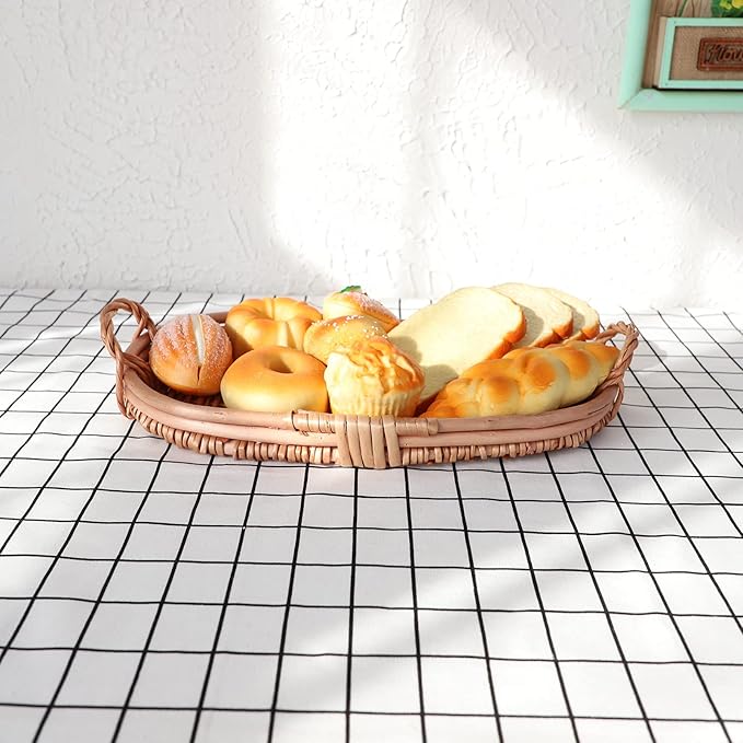 Ellipse Serving Tray with Handles(16 Inches)-Stylish and Functional Serving Tray for Appetizers, Drinks, and More -Large Oval Tray Made of Wicker.