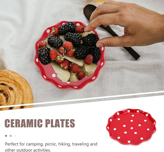 Cabilock of Use Dot Serving Plate Ceramic Fruit Plate Decorative Salad Holder Random Color
